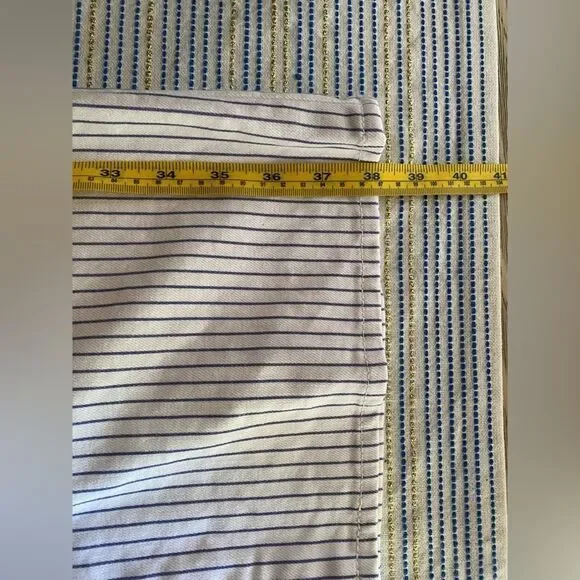 FRAME Le Palazzo Crop High-Rise Striped Wide-Leg Womens Jean White Blue Raw 29 - Picture 14 of 15